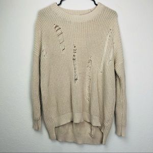 Altar’d State Hi-Low Distressed Knit Sweater S